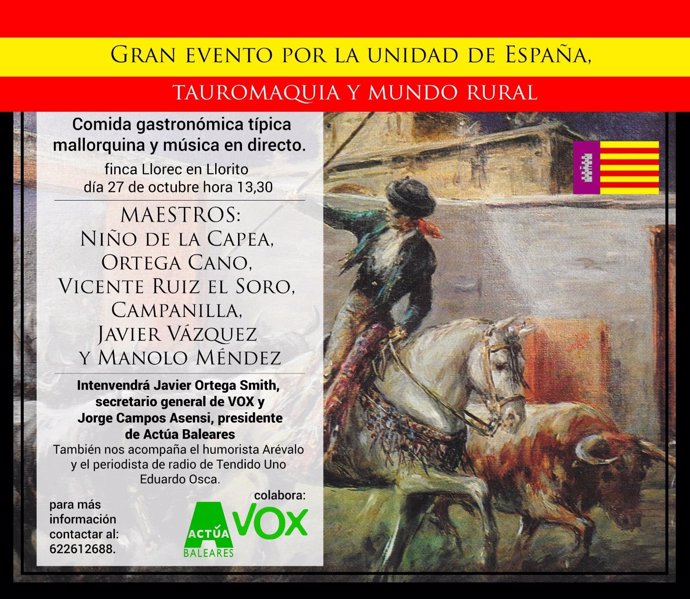 Cartel del evento por la unidad de España y los toros, de Actúa-Vox