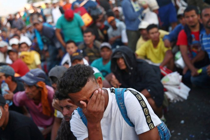 Caravana de migrantes centroamericano en Ciudad Hidalgo (México)