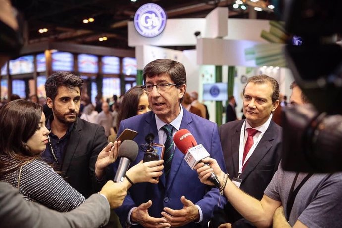 El líder de Cs en Andalucía, Juan Marín, hace declaraciones en Fruit Attraction