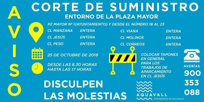 Anuncio de los cortes de Aquavall en Valladolid 24-10-2018