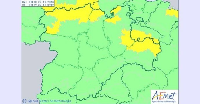 Mapa descriptivo del aviso por nieve en CyL para el sábado