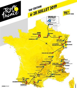 Mapa del recorrido del Tour de Francia de 2019
