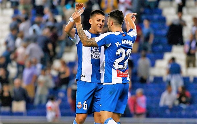 Mario Hermoso celebra un gol con el Espanyol