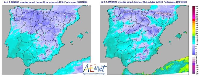 Mapas descriptivos de la caída de temperaturas en CyL
