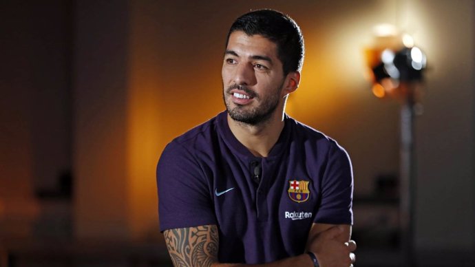 Luis Suárez en la entrevista a los medios del FC Barcelona antes del Clásico