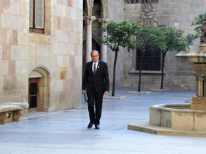 El presidente Quim Torra en el Pati dels Tarongers de la Generalitat