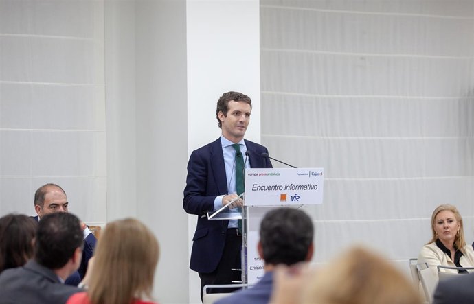 Pablo Casado, en un encuentro informativo de Europa Press Andalucía