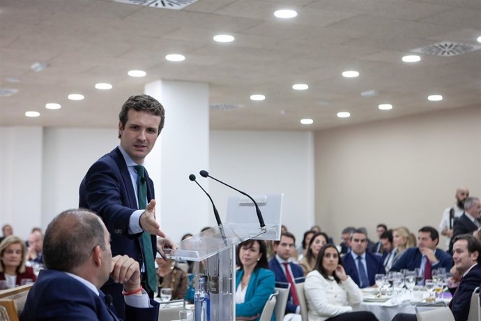 Pablo Casado, en un encuentro informativo de Europa Press Andalucía