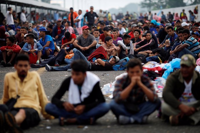 Caravana de migrantes centroamericanos en Ciudad Hidalgo