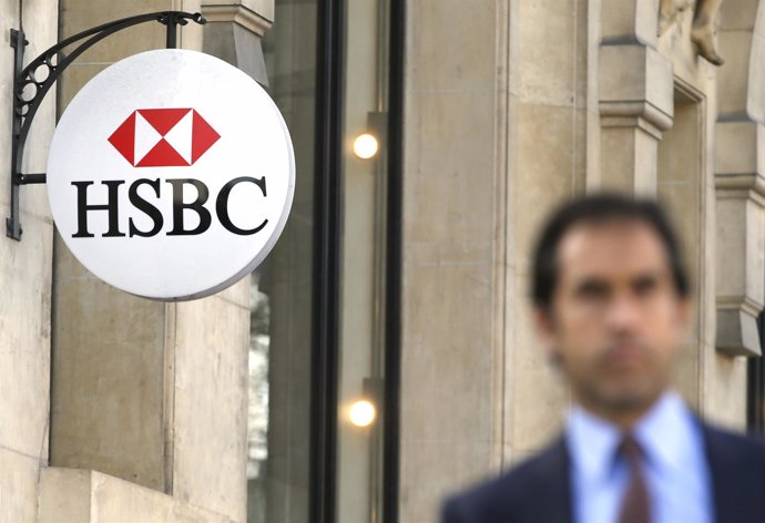 The HSBC bank logo is pictured at the bank headquarters in Paris