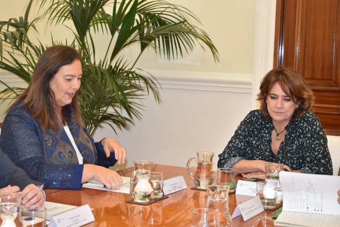 La ministra Dolores Delgado se reúne con la presidenta de la AVT, Maite Araluce