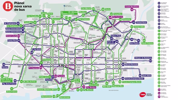 Plànol de la nova xarxa de bus de Barcelona 