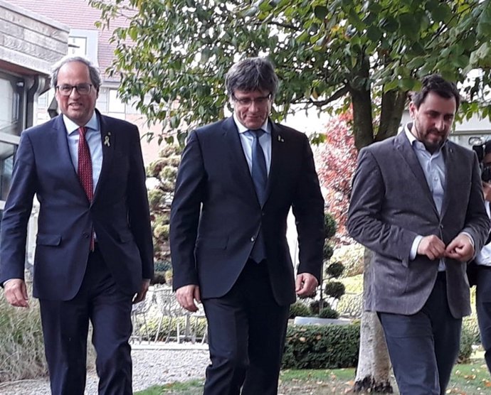 El presidente Quim Torra, el expresidente Carles Puigdemont y Toni Comín