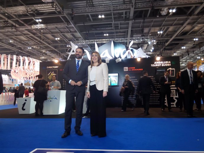 Susana Díaz junto a Francisco Javier Fernández en WTM 2017 de Londres.