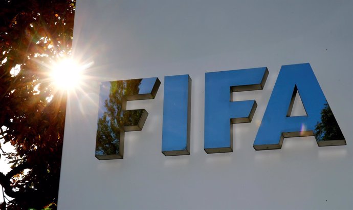 The logo of FIFA is seen in front of its headquarters