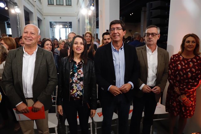 Javier Imbroda, Inés Arrimadas, Juan Marín y José Manuel Villegas en Málaga