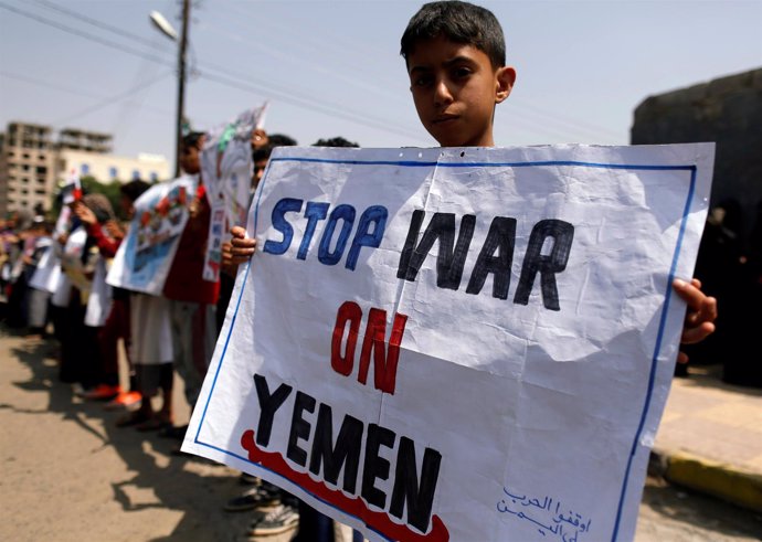 Manifestación contra la guerra de Yemen en Saná