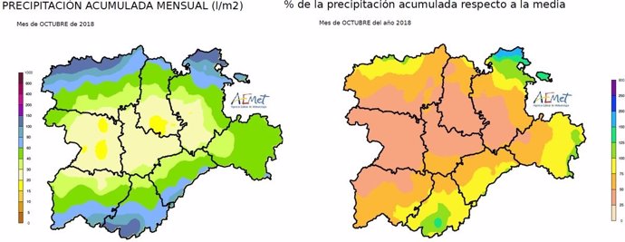 Gráfico sobre las precipitaciones registradas en CyL en octubre