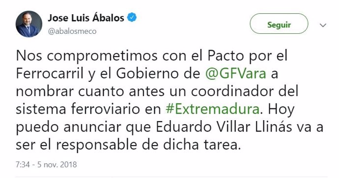 Tuit de José Luis Ábalos