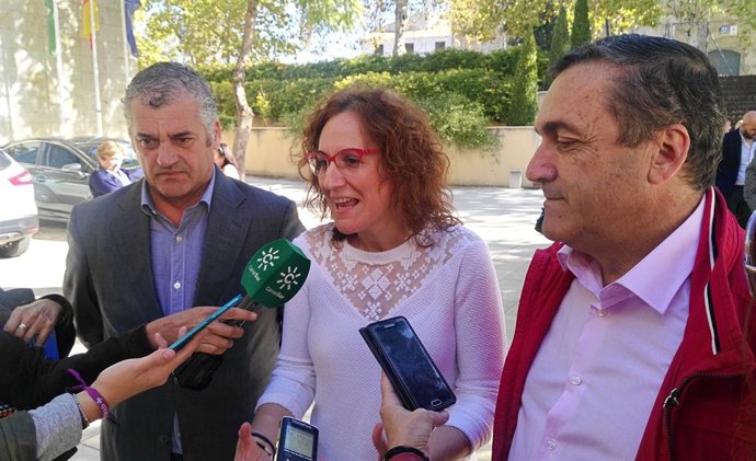 Nuria López (CCOO-A), el secretario de CCOO Málaga y el consejero Carnero
