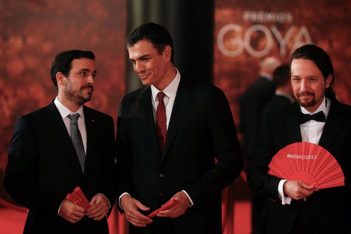Pedro Sánchez, Pablo Iglesias y Alberto Garzón