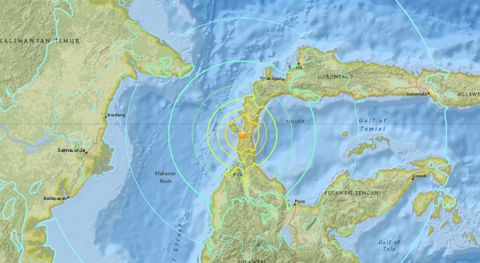 Mapa del terremoto en la isla de Célebes