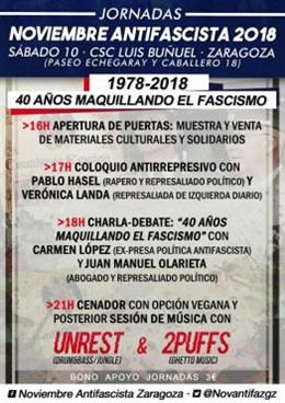 Carte  Jornadas Noviembre Antifascista en Centro Luis Buñuel de Zaragoza