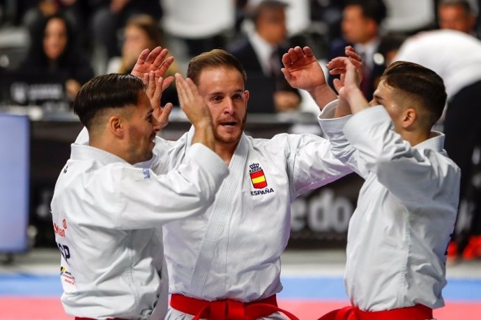 Male team of Spain, during the Karate World Championship