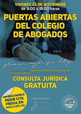 Cartel de la jornada de puertas abiertas del Colegio de Abogados