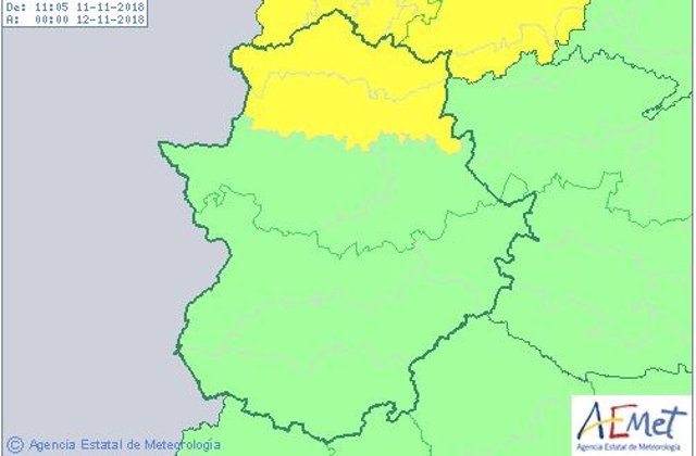 Alerta amarilla por lluvias en el norte de Extremadura