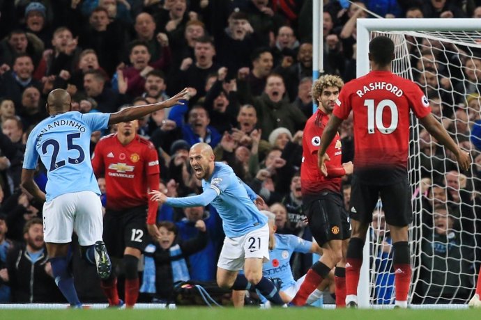 David Silva, del Manchester City, celebra un gol ante el United