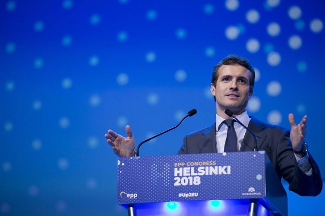 El presidente del PP, Pablo Casado, en la cumbre del PPE en Helsinki