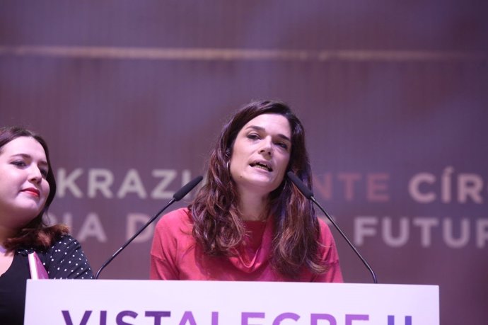Clara Serra i Ángela Rodríguez en el congrés de Vistalegre de Podem