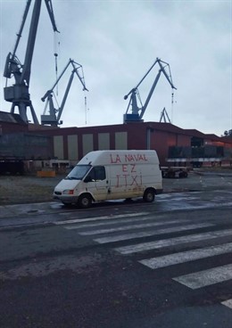Manifestación en Sestao de los trabajadores de La Naval para reclamar a los Gobi