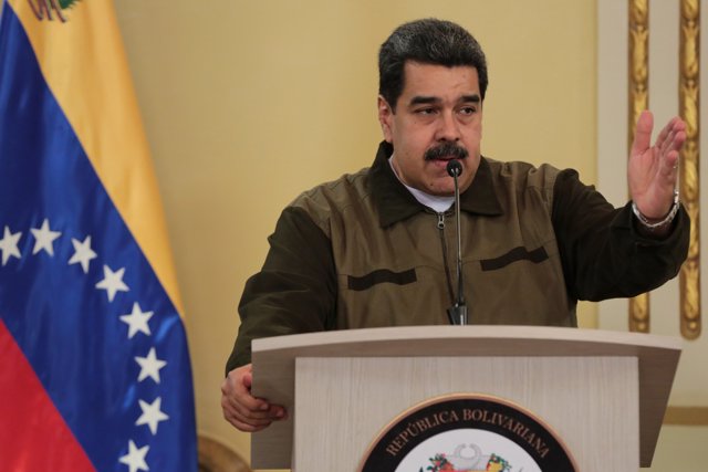 Venezuela's President Nicolas Maduro attends an event with soldiers who were inj