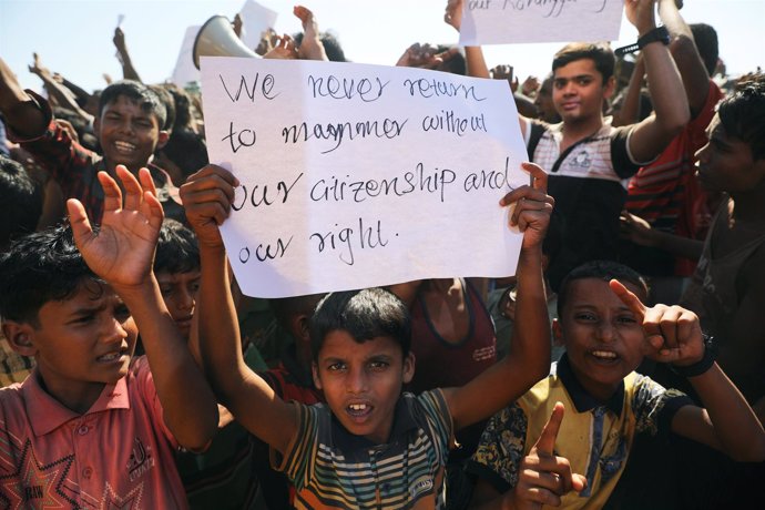 Manifestación de refugiados rohingyas contra su posible repatriación