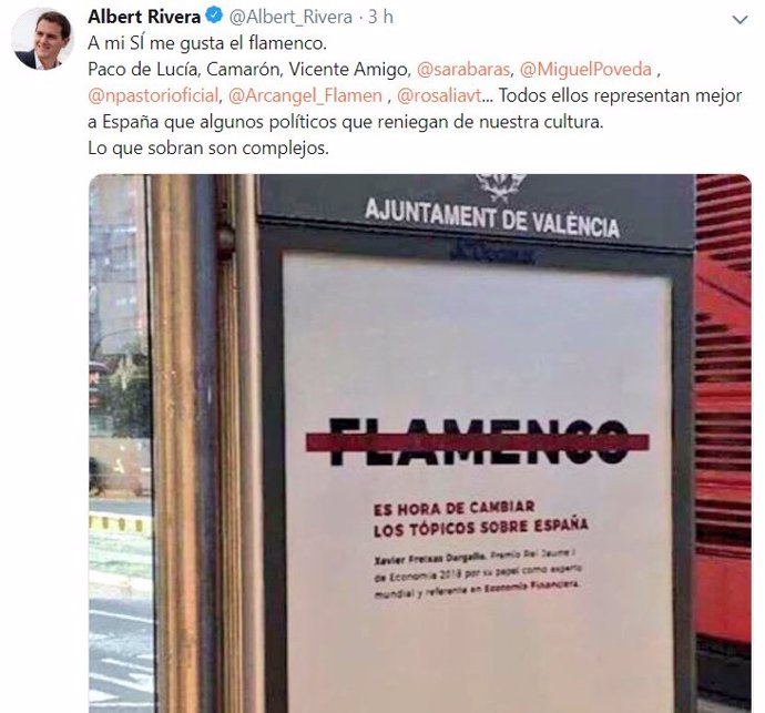 Tuit de Albert Rivera sobre la campaña de la Fundación Premios Jaime I