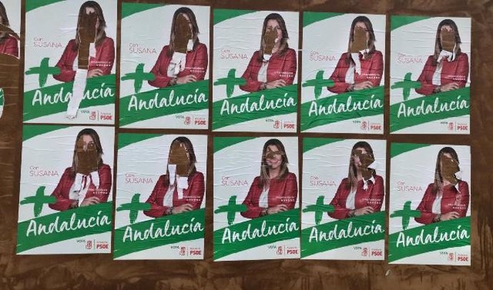 Carteles del PSOE con el rostro de Susana Díaz "atacados" en La Rambla (Córdoba)