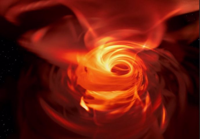Imagen de la simulación de un agujero negro