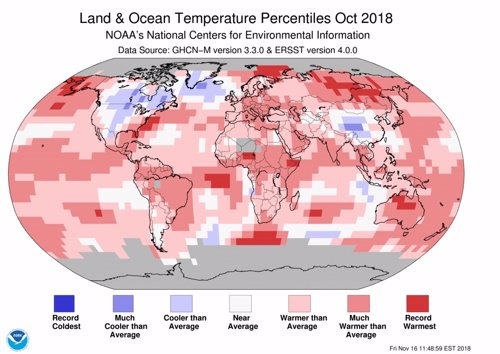Mapa de temperaturas de octubre de 2018