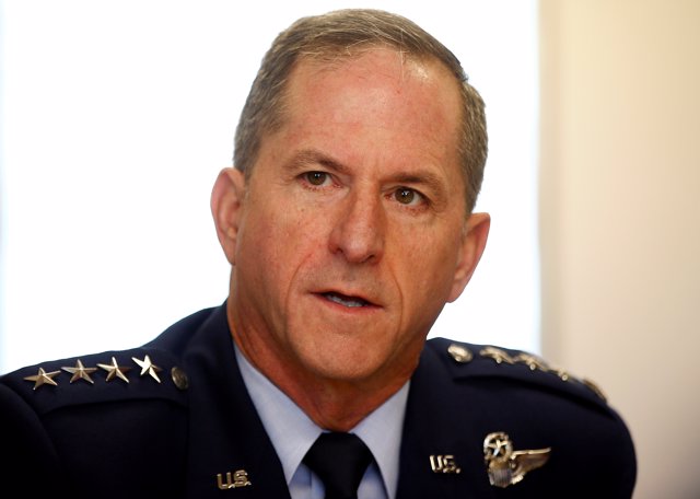 U.S. Air Force Chief of Staff General David Goldfein talks to journalists at the