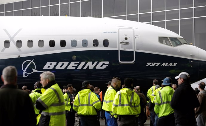 Un avión Boeing 737 MAX 7 en su presentación en Rento