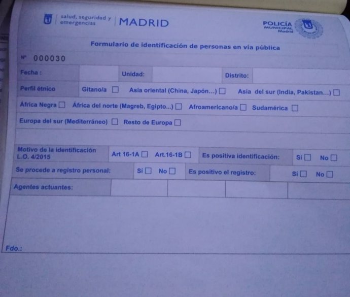 Nuevo formulario de Policía Municipal de Madrid