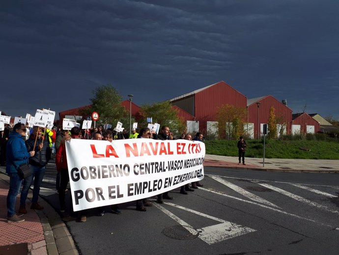 Manifestación en Sestao de los trabajadores de La Naval para reclamar a los Gobi
