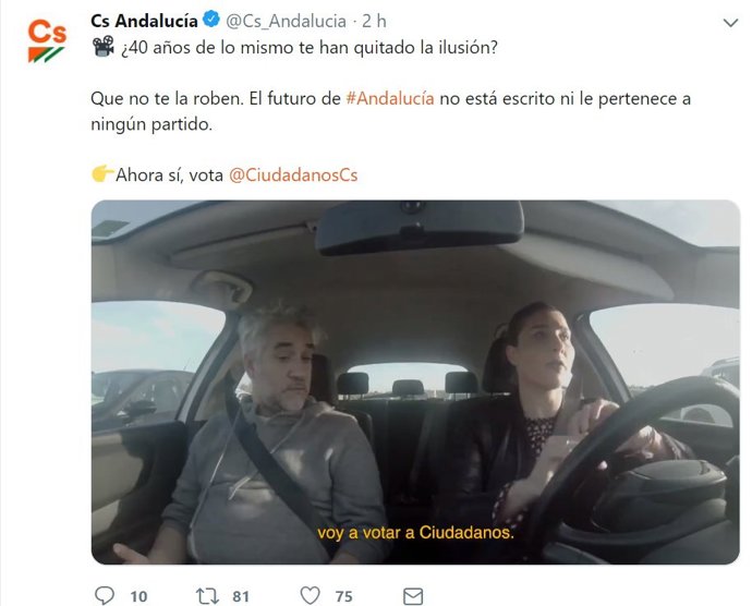 Vídeo de Cs protagonizado por una pareja que va a votarle en las andaluzas