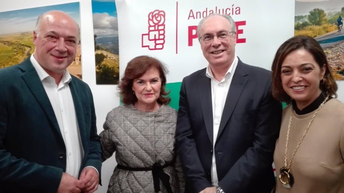 Ruiz, Calvo, Durán y Ambrosio en la sede del PSOE de Córdoba