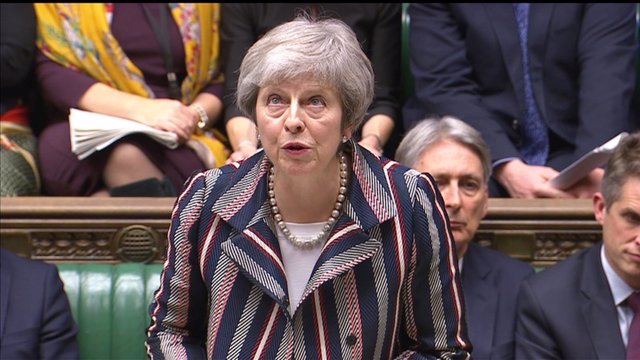 La primera ministra británica,  Theresa May, en el Parlamento británico