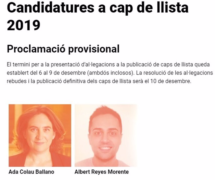 Candidaturas a liderar la lista de BComú en 2019