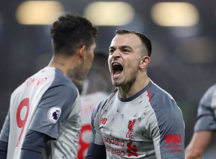 Shaqiri celebra un gol con el Liverpool