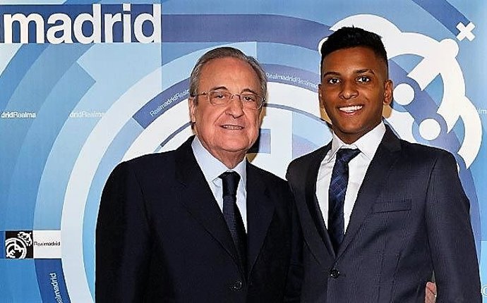 Florentino Pérez y Rodrygo Goes, jugador del Santos